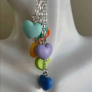 HAND CRAFTED PASTEL HEART DANGLE EARRINGS Multicolor Rainbow Whimsical Tassel